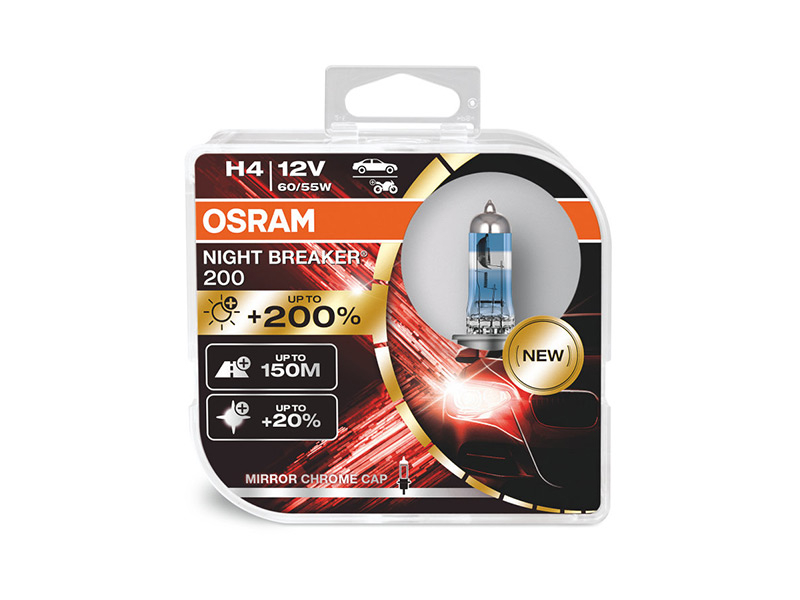 Халогенска сијалица Osram H4 Night Breaker Laser +150% 12V, 60/55W, P14.5s, 1650/1000lm, 1 бр. во кутија