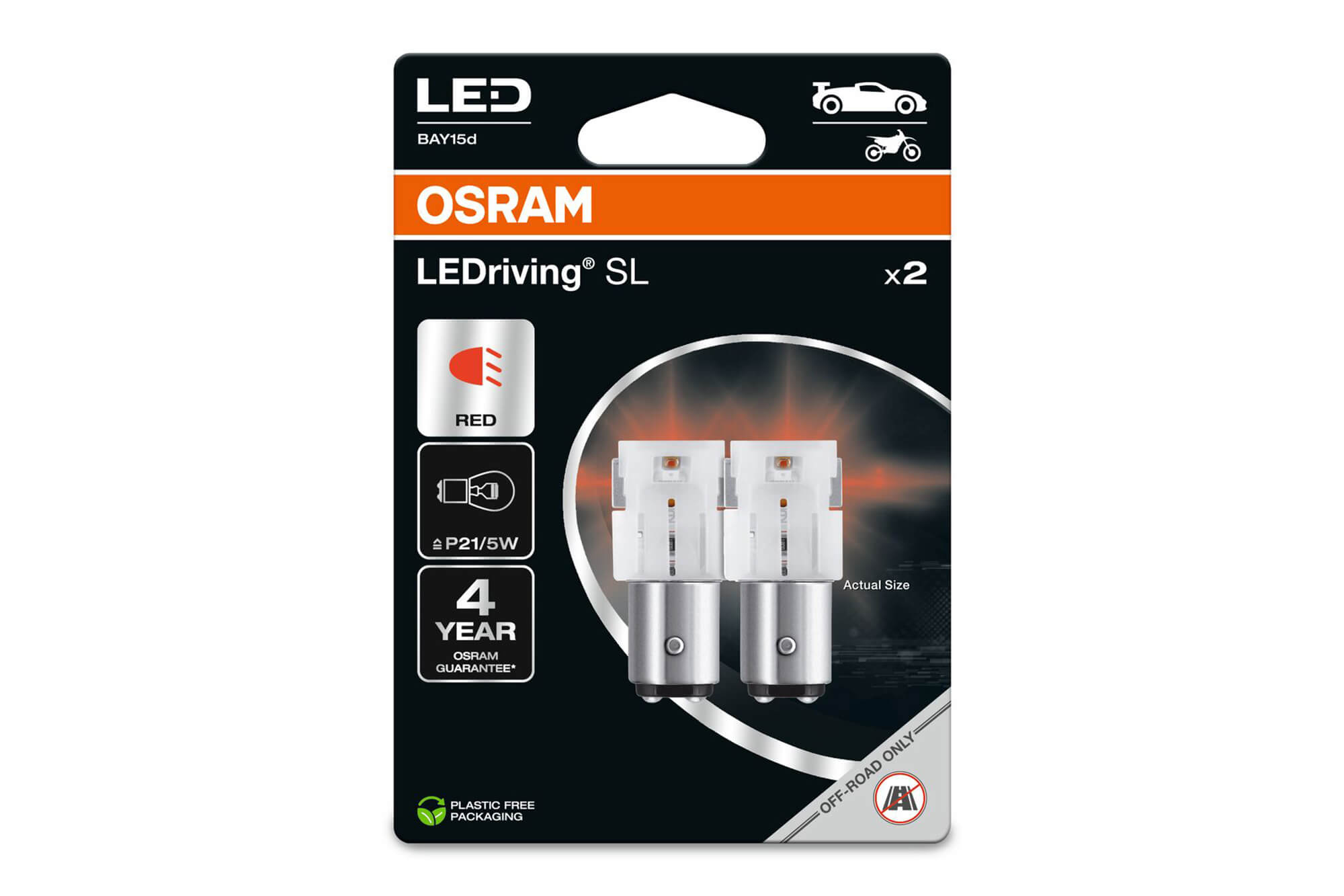 Комплет 2 бројки LED сијалици Osram тип P21/5Wцрвени, 100LM, 12V, 1.40W, BAY15d