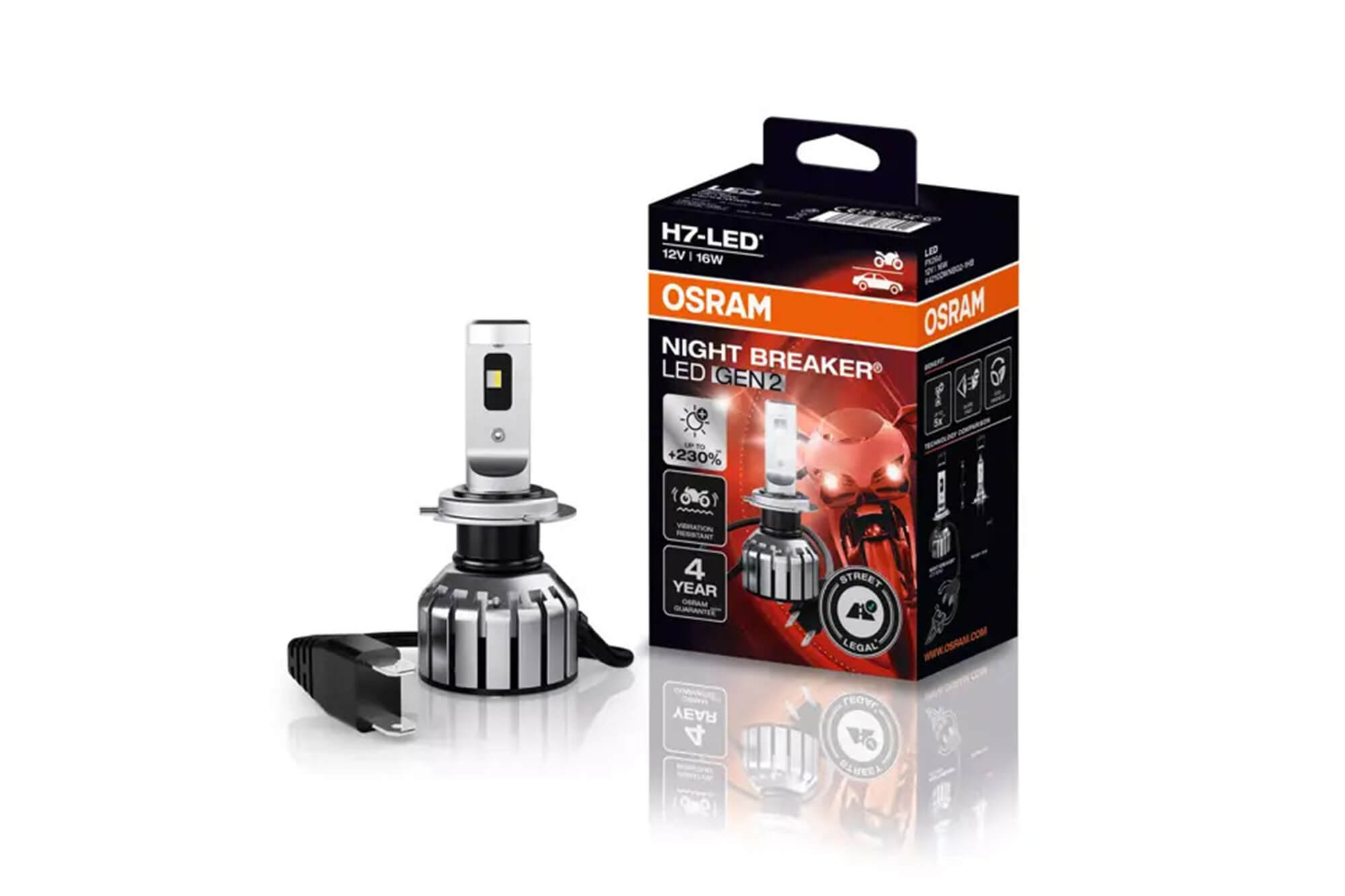 LED сијалица Osram за фарови на мотор H7 Night Breaker GEN2 ладно бела  светлина, 12V, 16W, 6000K, 1500LM