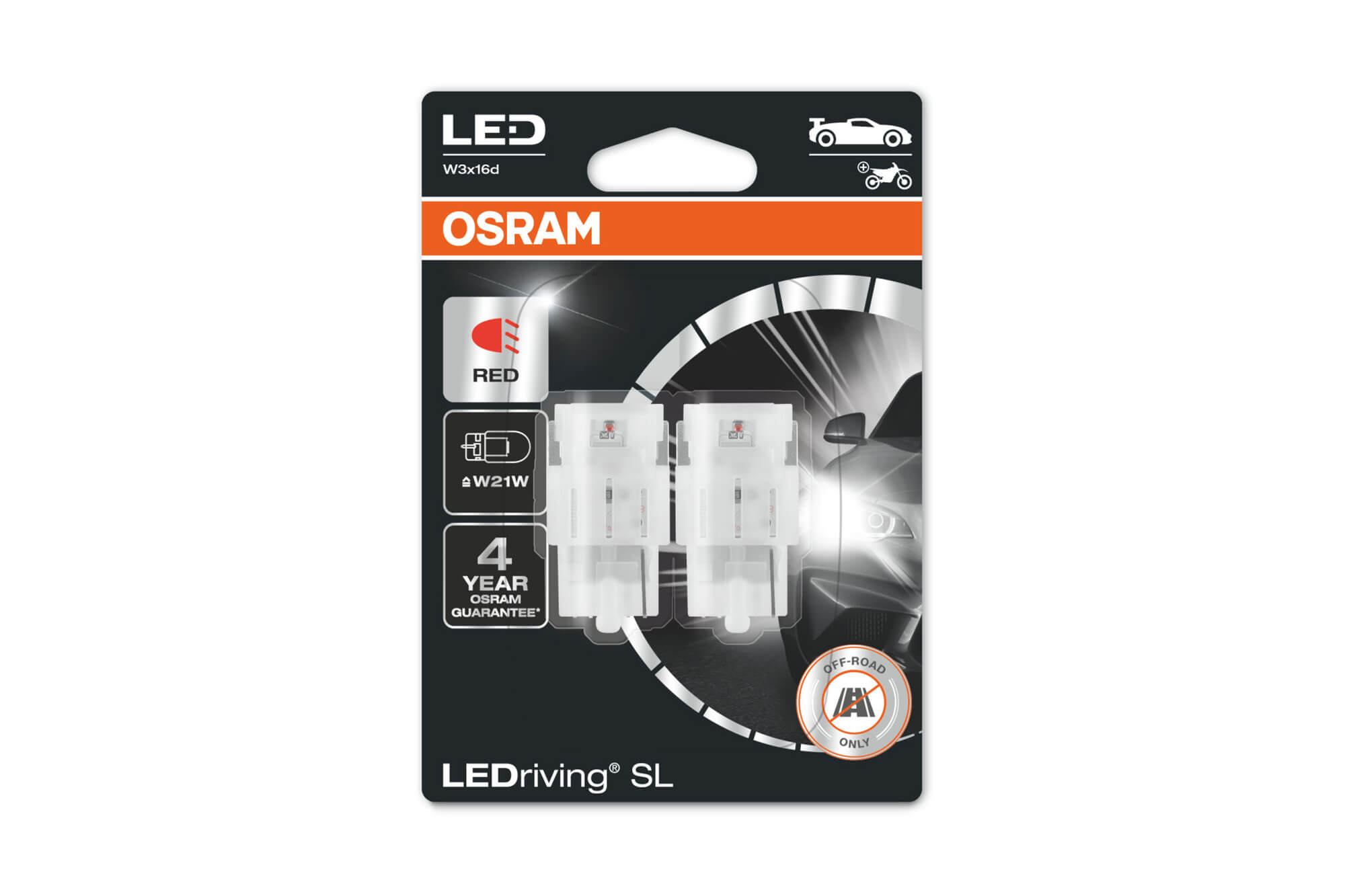 Комплет 2 бројки LED сијалици Osram тип W21Wцрвени, 60LM, 12V, 1.40W, W3x16d