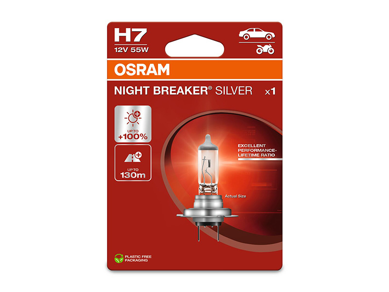 Халогенска сијалица Osram H7 Night Breaker Silver 12V, 55W, PX26d, 1500lm, 1 бр. во блистер