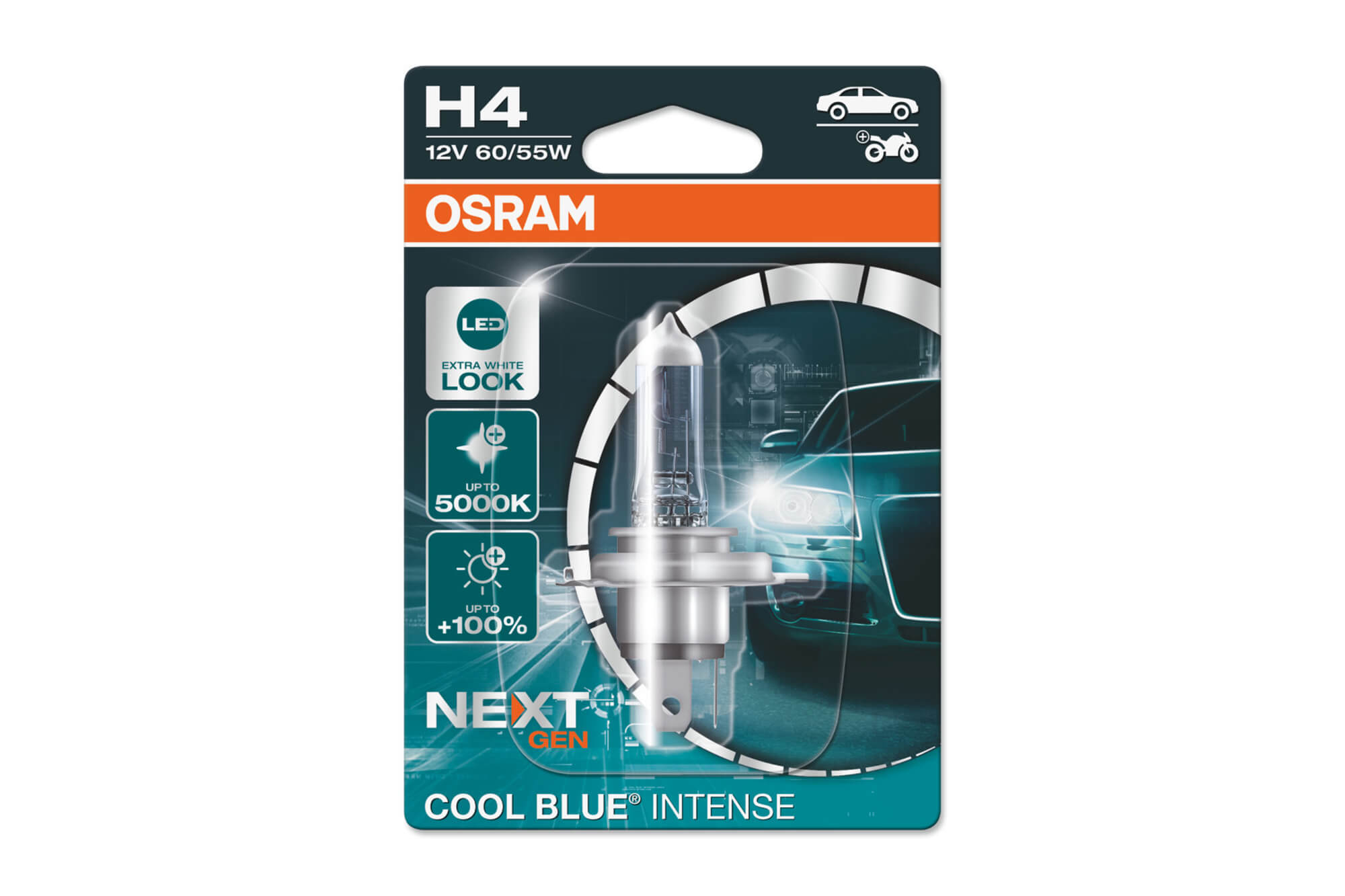 Халогенска сијалица Osram H4 Cool Blue Intense Next Gen 12V, 60/55W, P43t, 5000K, 1650/1000lm