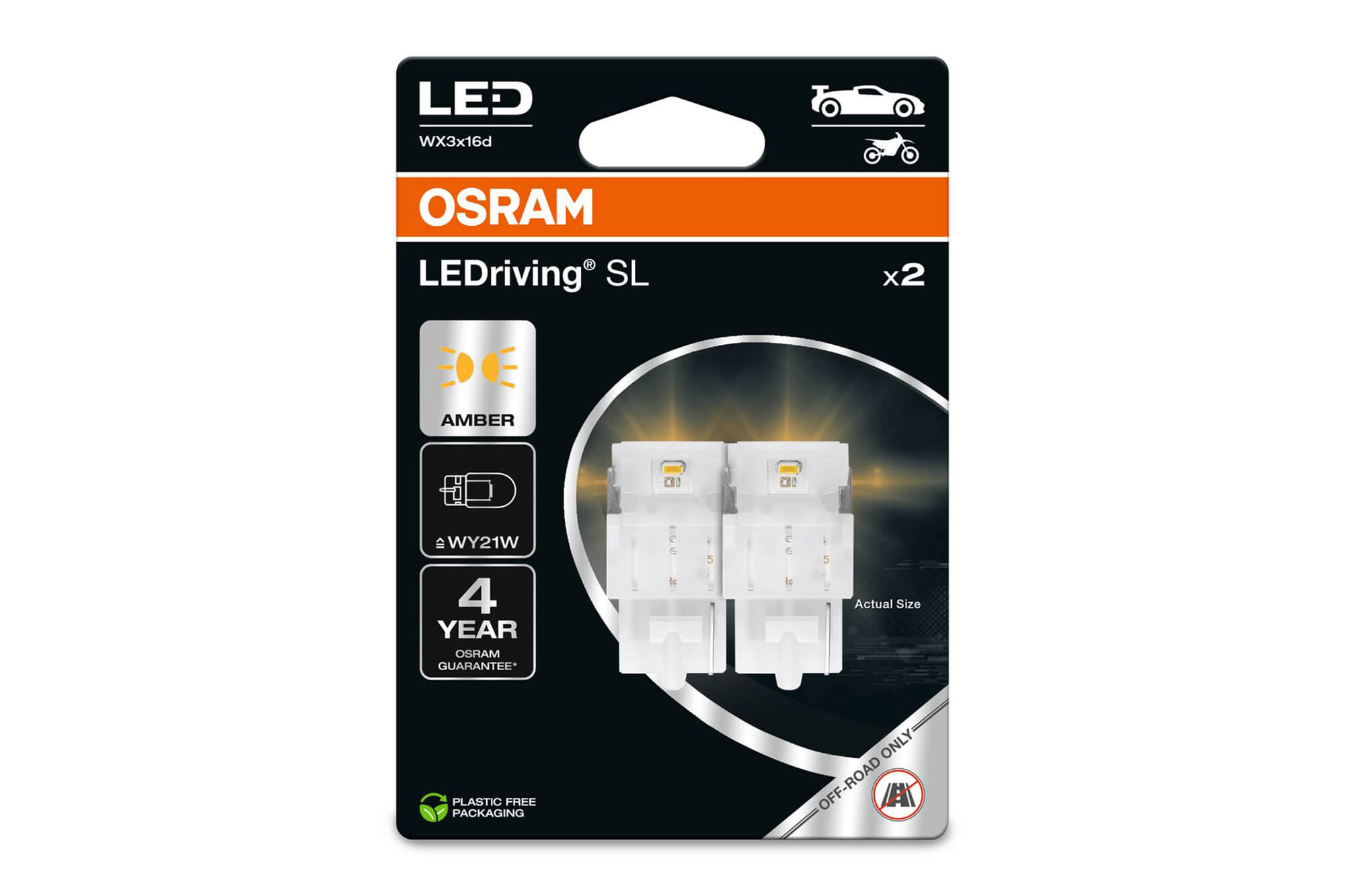 Комплет 2 бројки LED сијалици Osram тип WY21W кехлибар, 12V, 55LM, 1.30W, WX3x16d