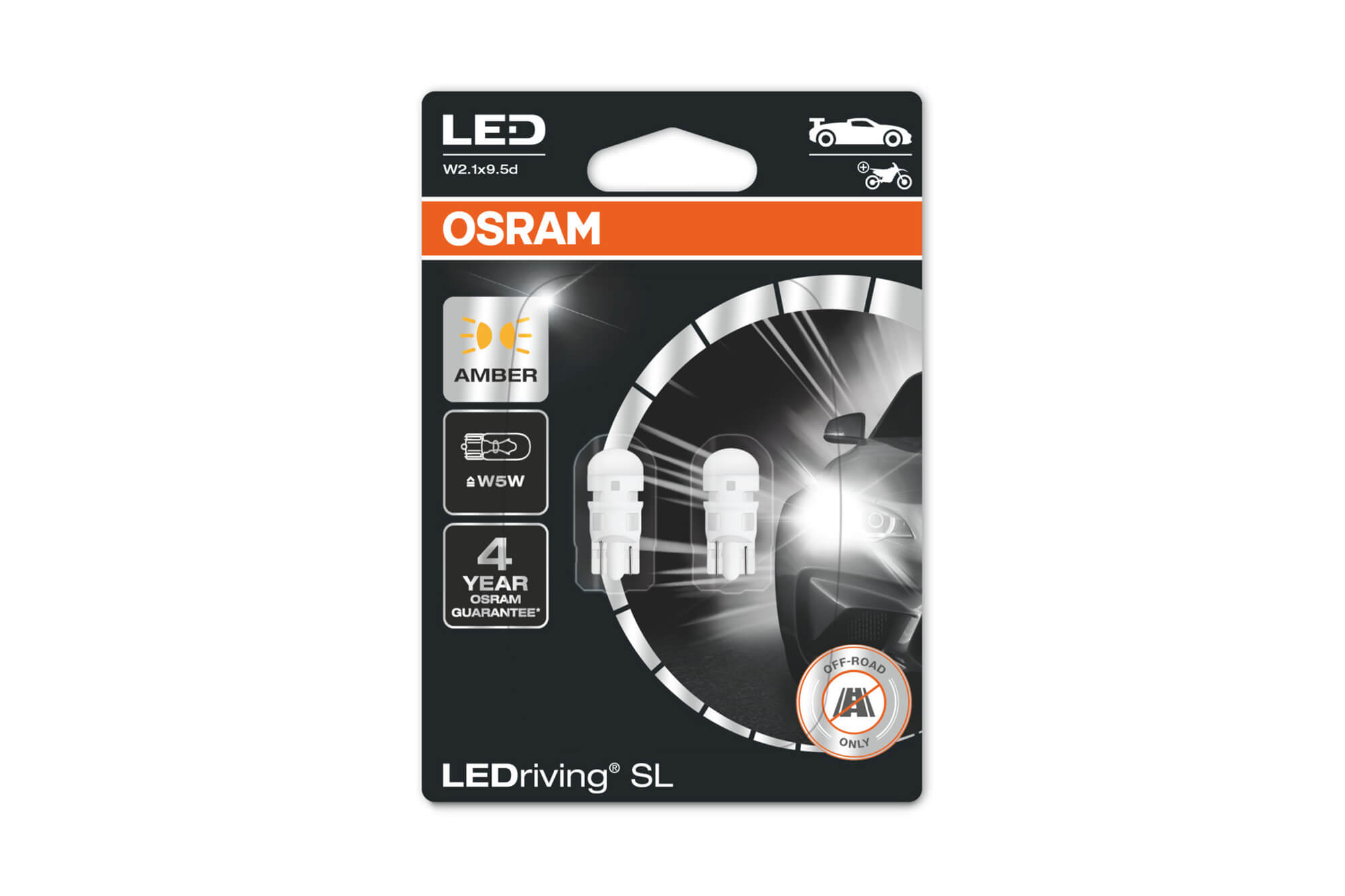 Комплет 2 бројки LED сијалици Osram тип W5W кехлибар, 7LM, 12V, 0.5W, W2.1x9.5d