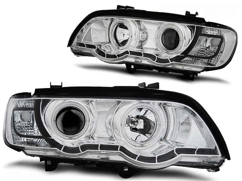 Комплет тунинг фарови со CCFL ангелски очи и LED лента за BMW X5 E53 09.1999-10.2003 , лев и десен