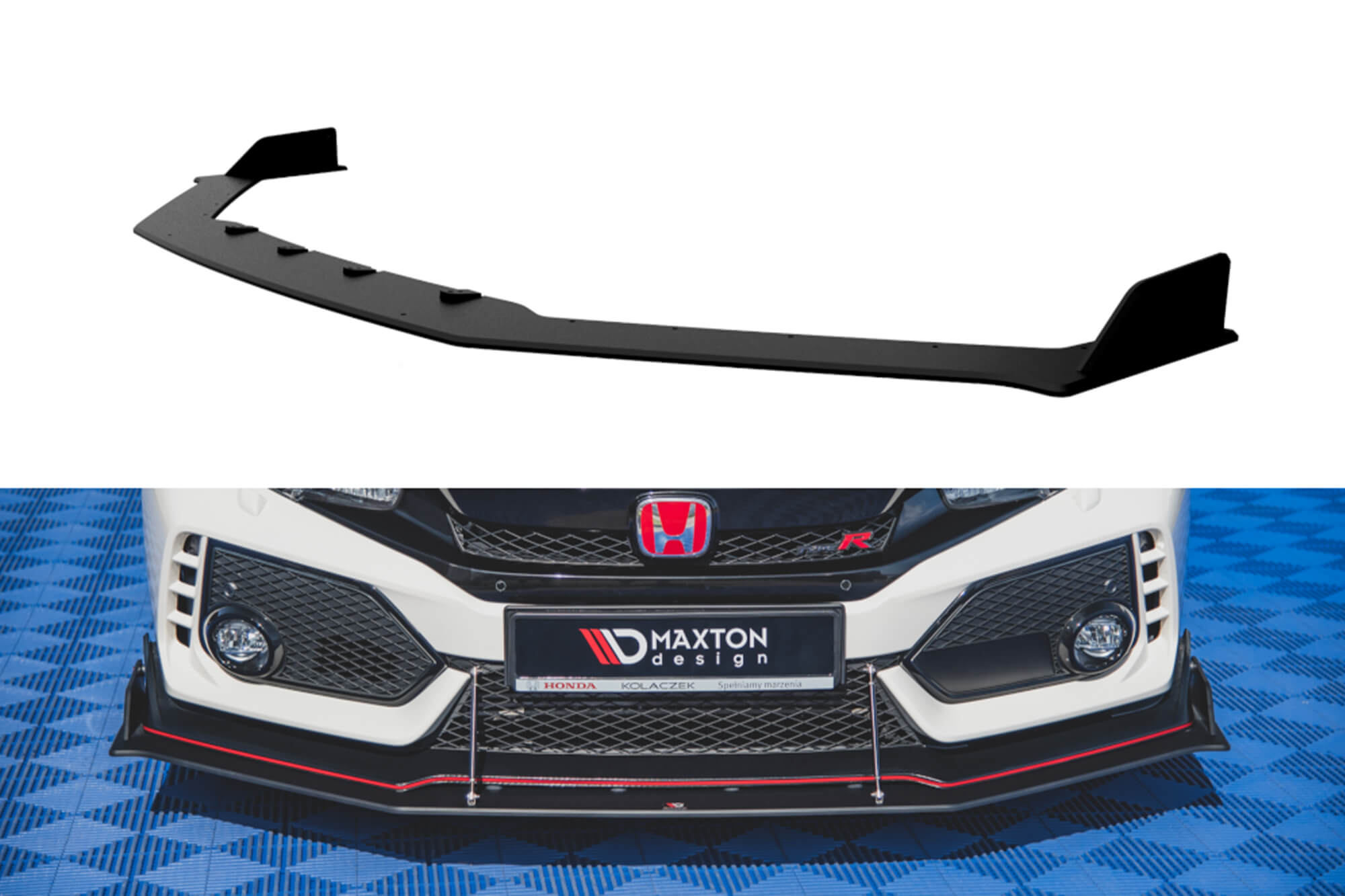 Спојлер  Maxton Design верзија 3 тип Racing за преден  Type-R браник на Honda Civic по 2017 година, црн мат