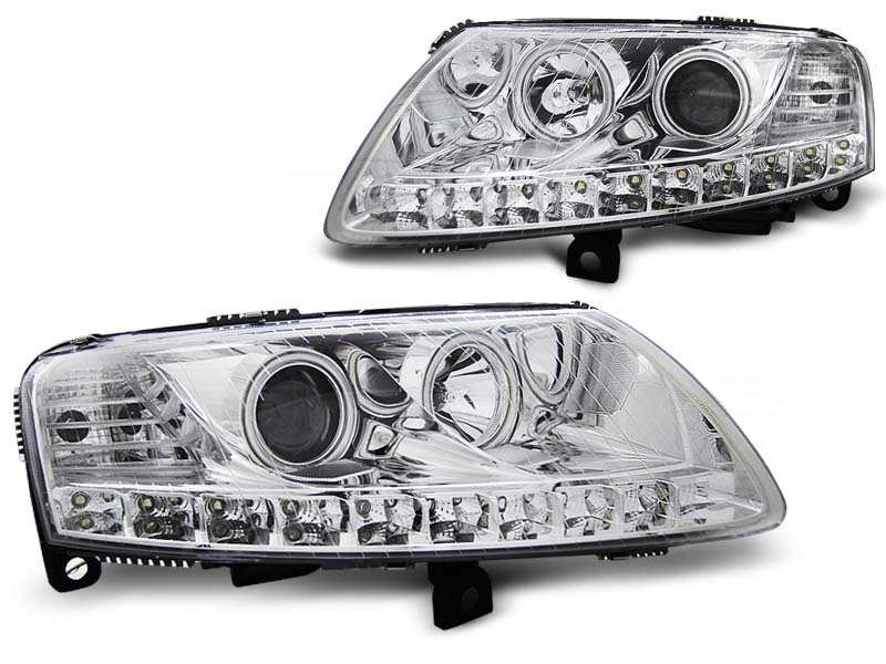 Комплет тунинг фарови со CCFL ангелски очи и LED лента за Audi A6 C6 04.2004-2008 седан/караван , лев и десен