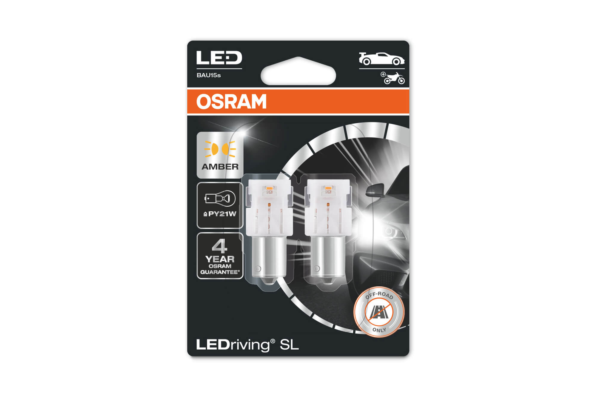 Комплет 2 бројки LED сијалици Osram тип PY21W кехлибар, 50LM, 12V, 1.30W, BAU15s