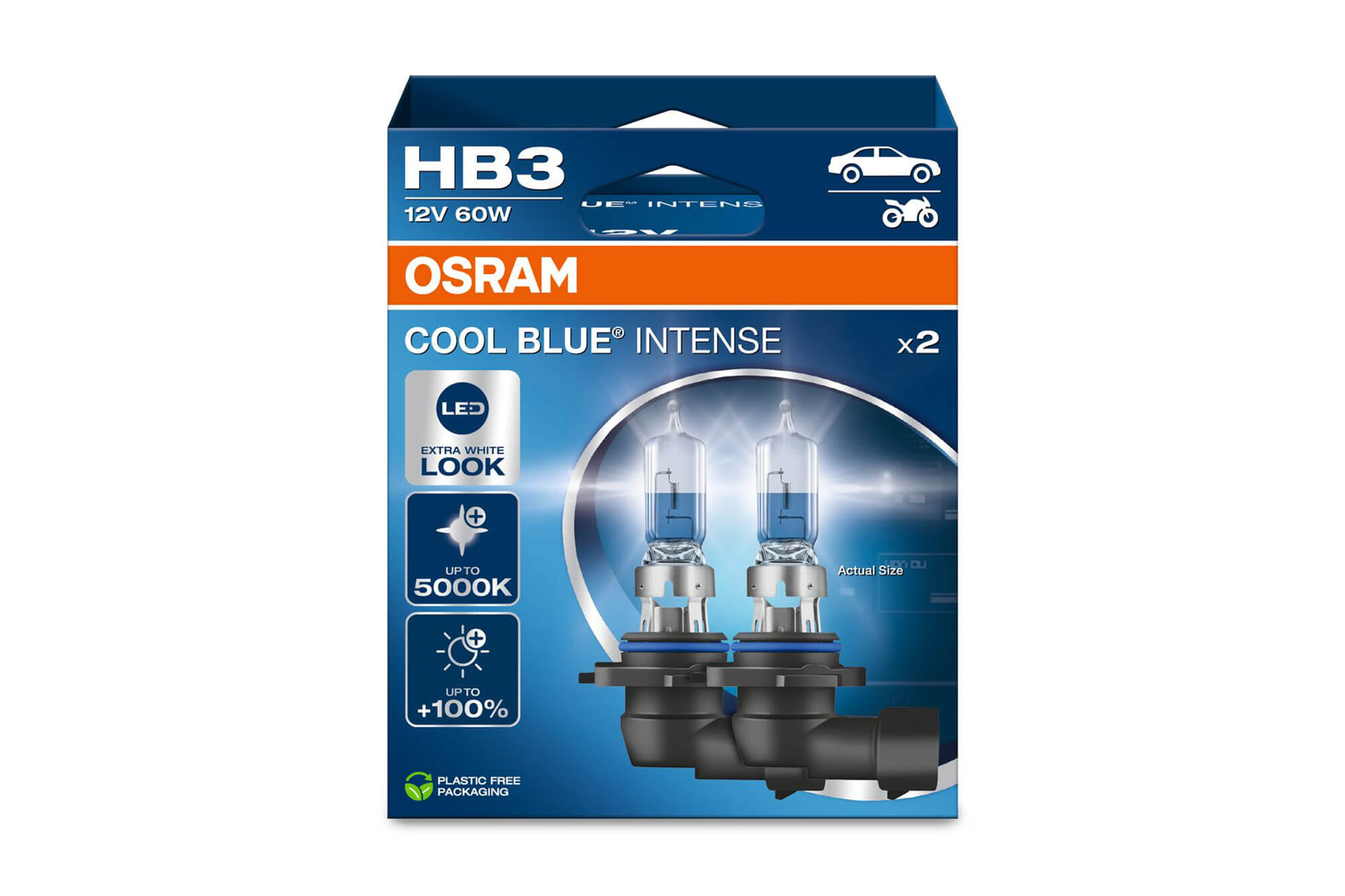 Комплет 2 бројки Халогенски сијалици HB3 Osram Cool Blue Intense Next Gen 12V, 60W, P20d, 5000K, 1860lm