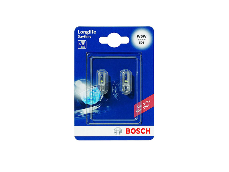 Комплет 2 бројки Халогенски сијалици Bosch W5W Longlife Daytime 12V, 5W, W2.1X9.5d