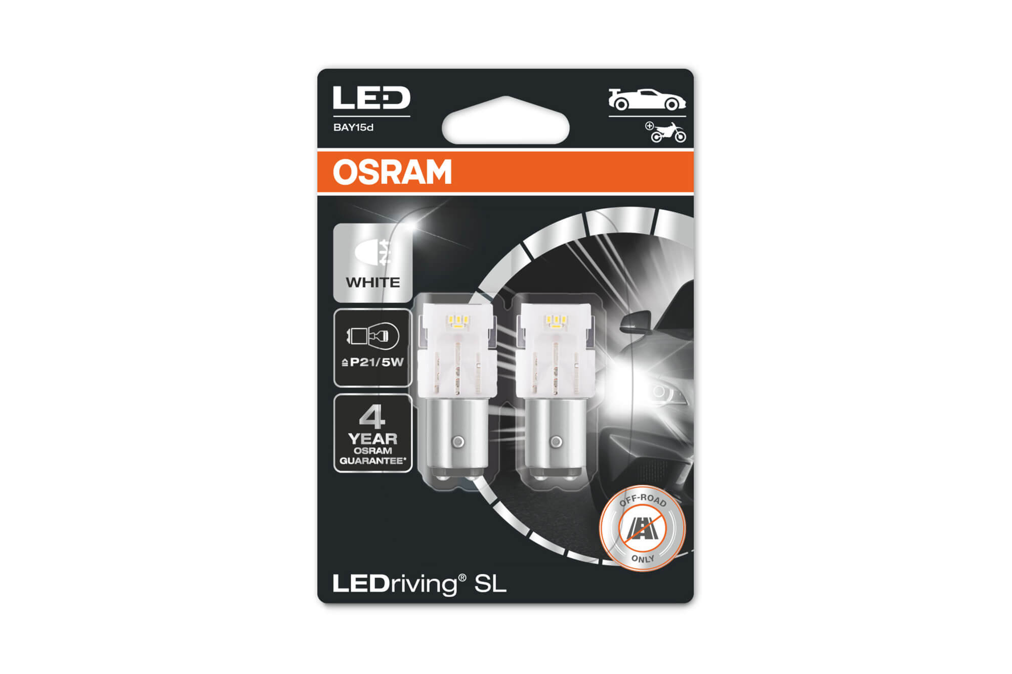 Комплет 2 бројки LED сијалици Osram тип P21/5W бели 6000K, 145LM, 2W, BAY15d