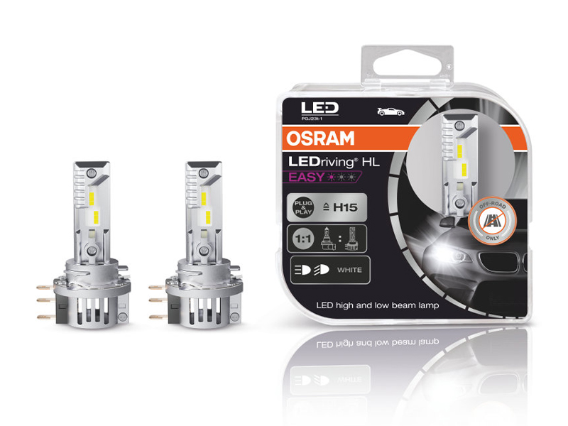 Комплет 2 бројки LED сијалици Osram Easy H15 12V, 15/2.7W, 6500K, 1250/250lm