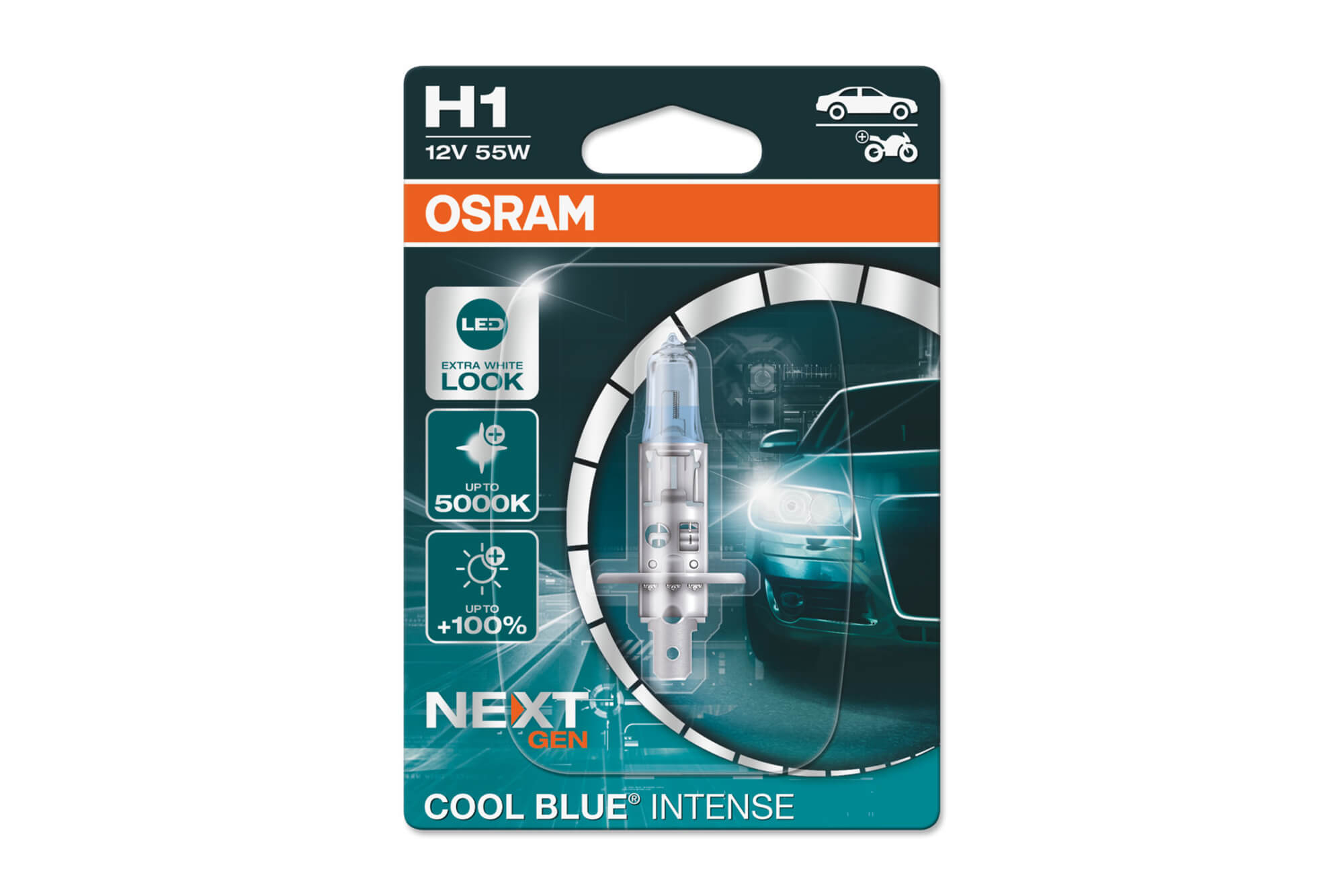 Халогенска сијалица Osram H1 Cool Blue Intense Next Gen 12V, 55W, P14.5s, 4200K, 1550lm