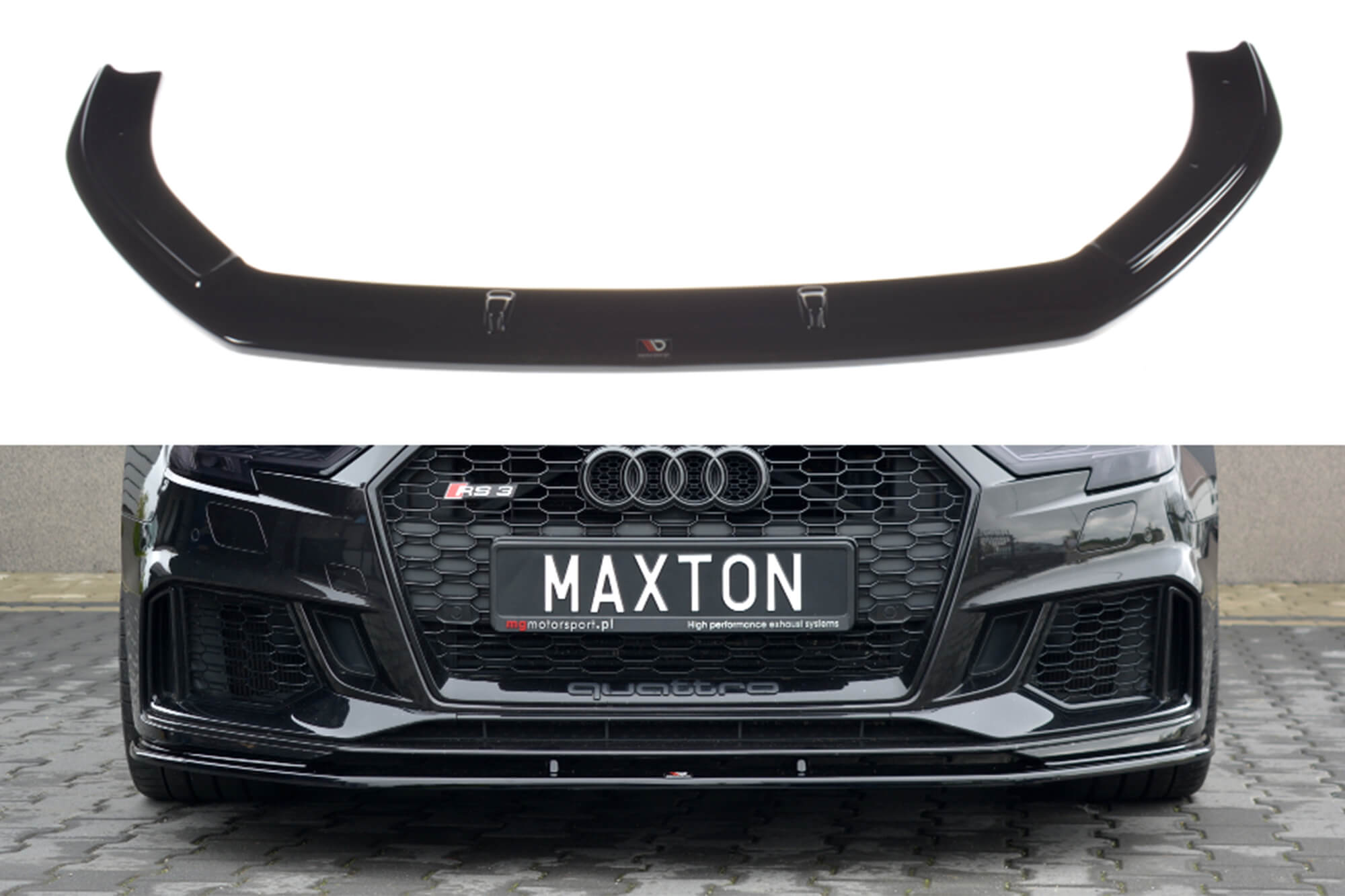 Спојлер  Maxton Design верзија 1 за преден  RS3 браник на Audi A3 8V Sportback по 2017 година, боја карбон