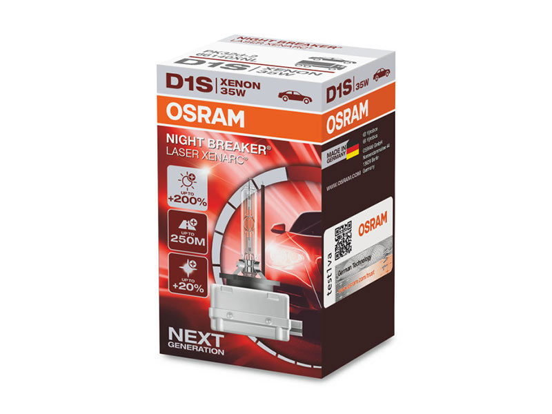 Ксенон сијалица Osram D1S Xenarc Night Breaker Laser +200% 85V, 35W, PK32d-2, 3200lm, 1 бр. во кутија