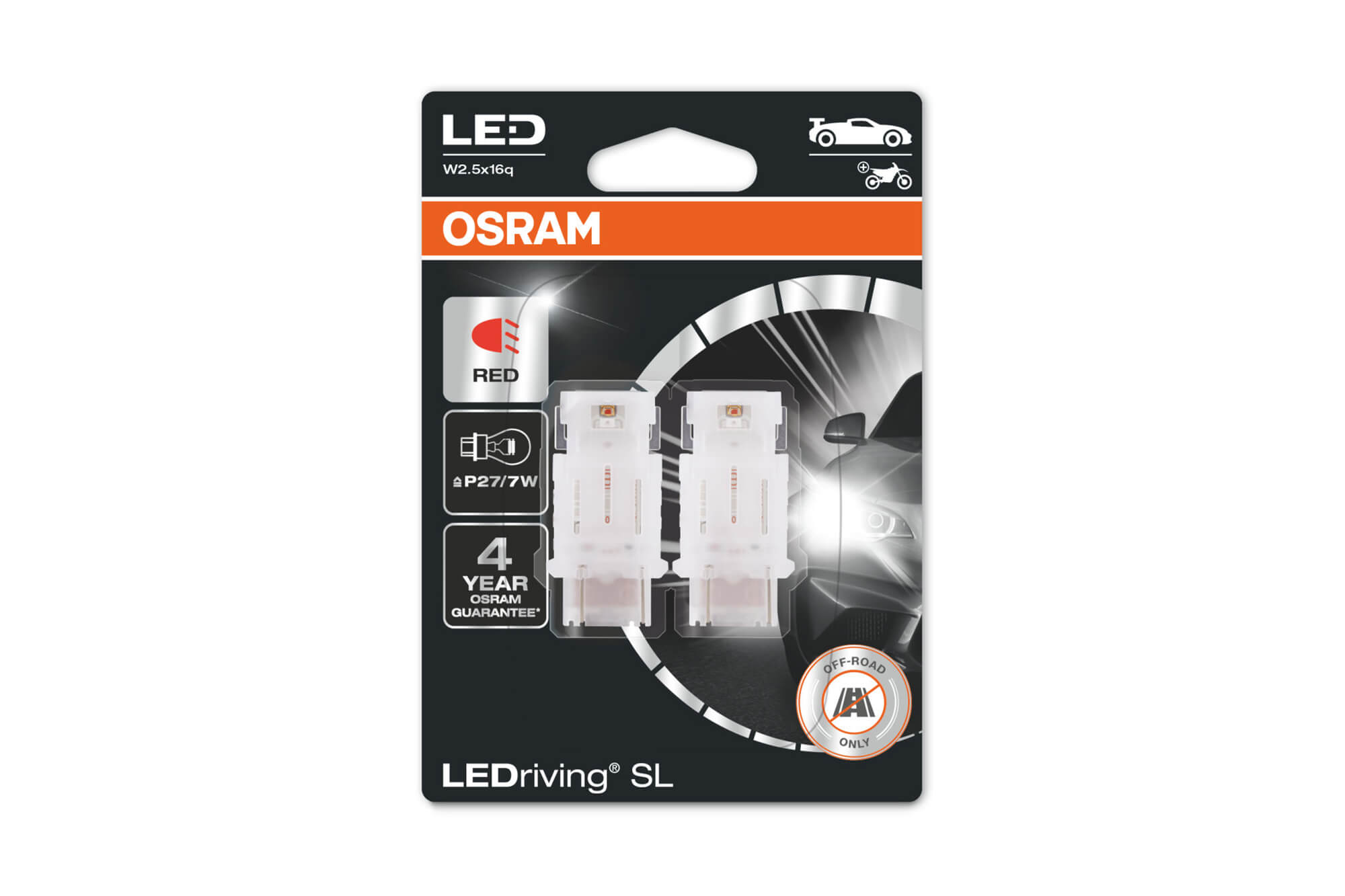 Комплет 2 бројки LED сијалици Osram тип P27/7Wцрвени, 60LM, 12V, 1.70W, W2.5x16q