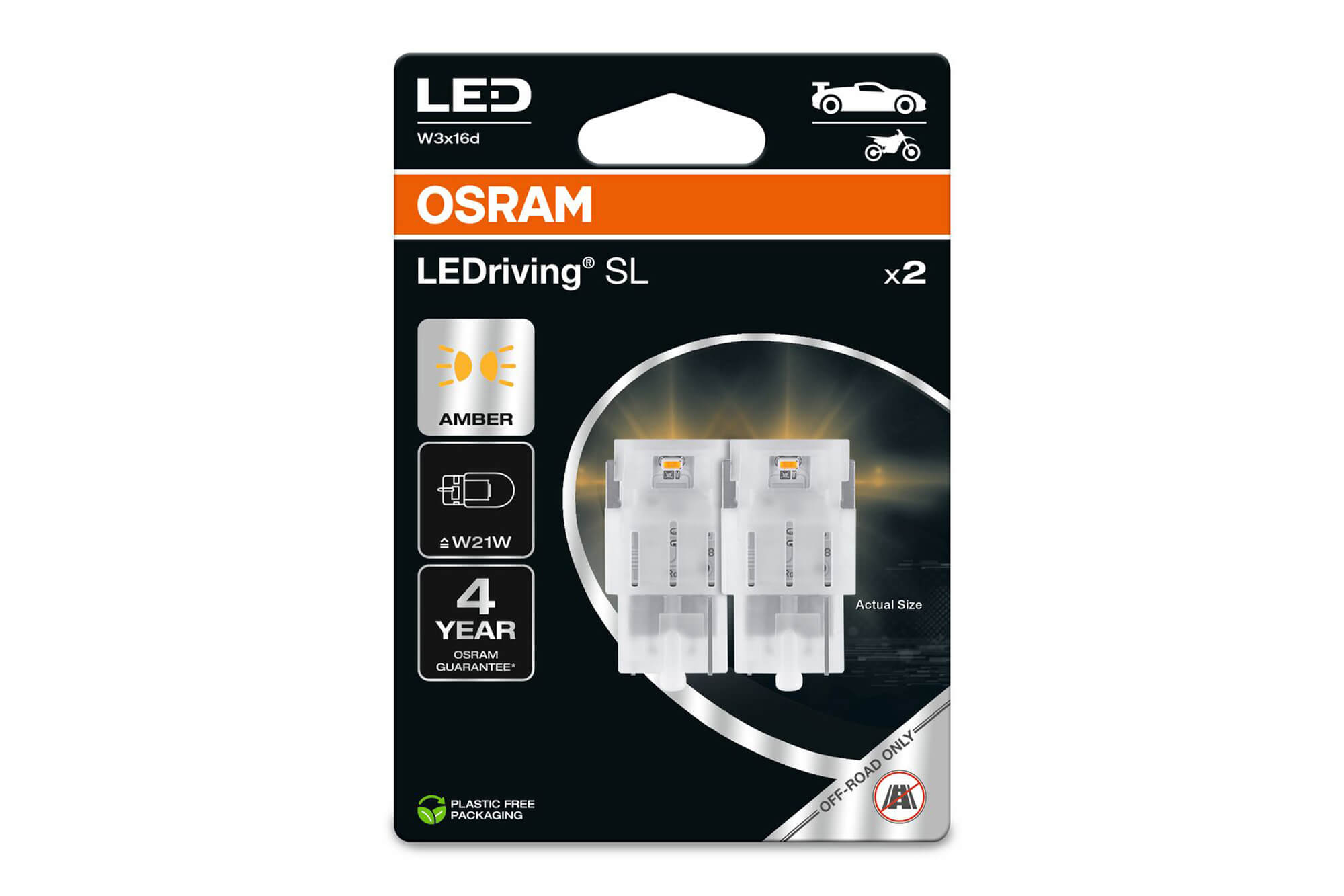 Комплет 2 бројки LED сијалици Osram тип W21W кехлибар, 12V, 55LM, 1.40W, W3x16d