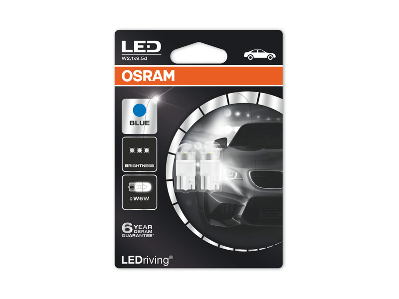 Комплет 2 бр. LED ламби Osram тип W5W сини, 12V, 1W, W2.1x9.5d