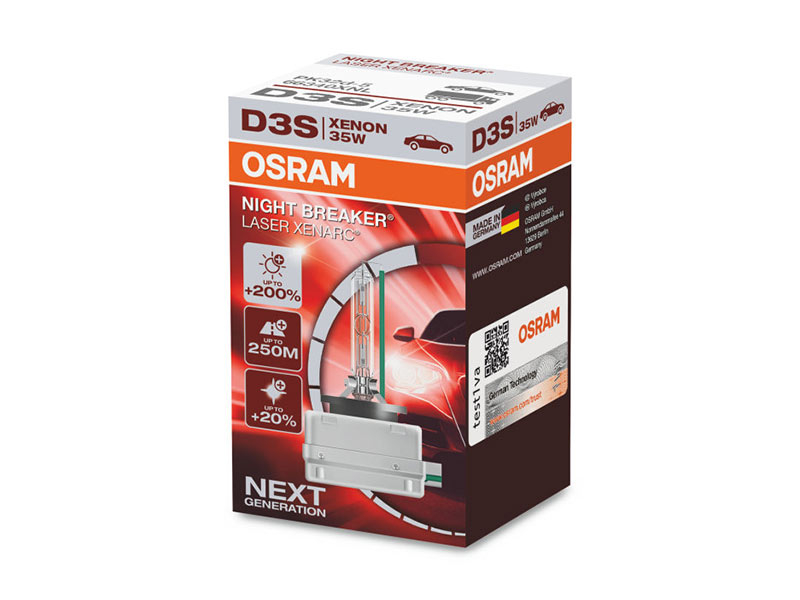 Ксенон сијалица Osram D3S Xenarc Night Breaker Laser +200% 42V, 35W, PK32d-5, 1 бр. во кутија