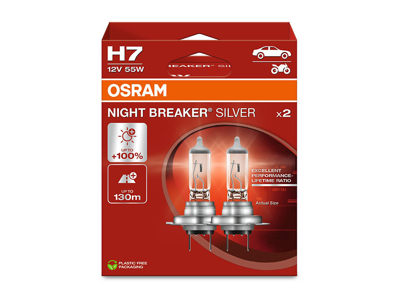 Комплет 2 бр. халогенски сијалици Osram H7 Night Breaker Silver 12V, 55W, PX26D, 1500lm