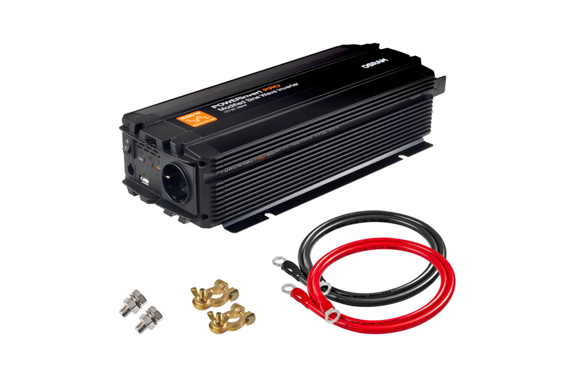 Монофазен струен инвертер Osram Modified Sine Wave Inverter 12V DC, 1000W, 98A, 50Hz, 200-240Vrms, со еден контакт