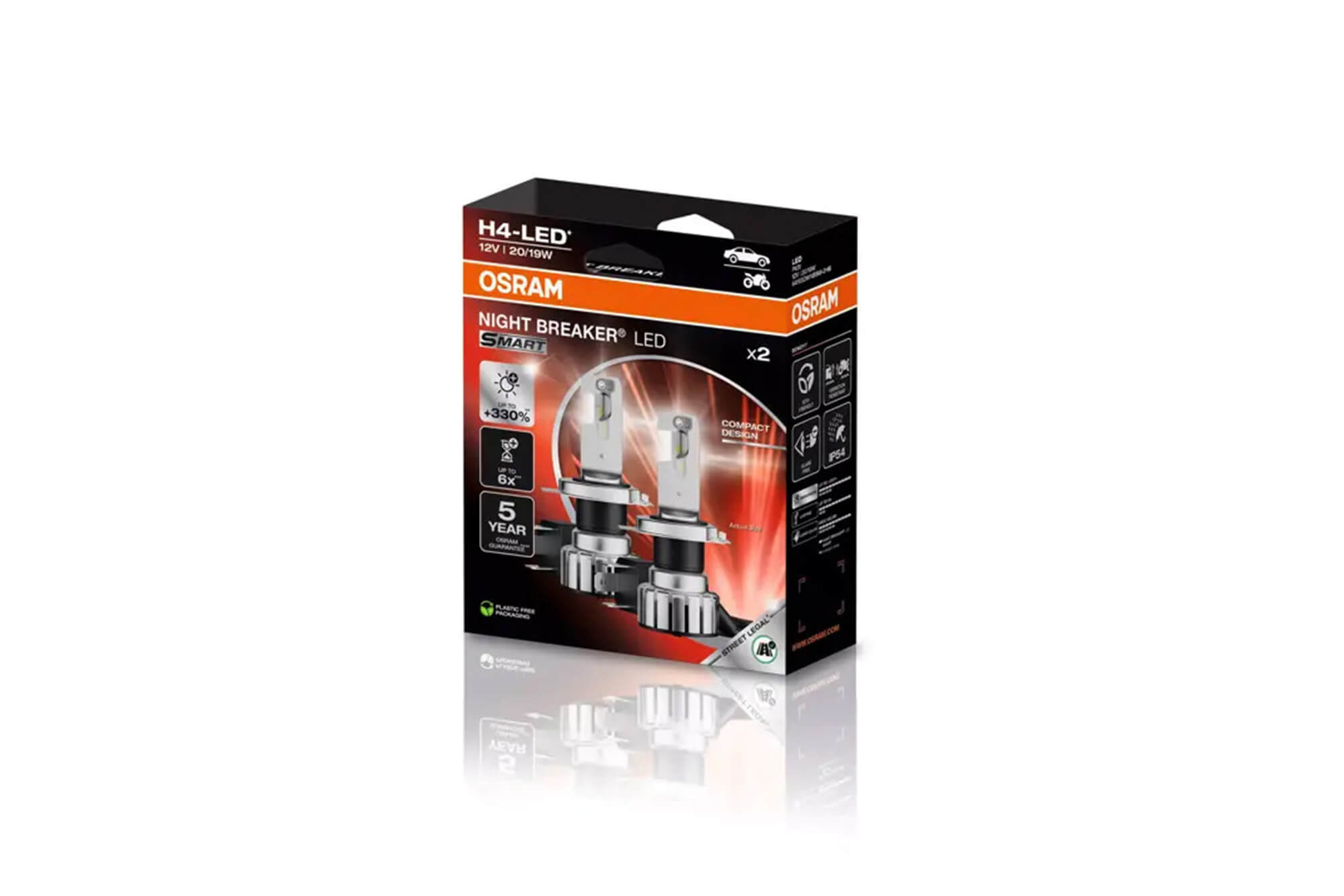 LED сијалици Osram за фарови H4 Night Breaker Smart ладно бела  светлина, 12V, 20/19W, 6000K, 1650LM