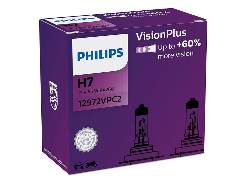 Комплет 2 бр. халогенски сијалици Philips H4 Vision Plus12V, 60/55W, P43T-38