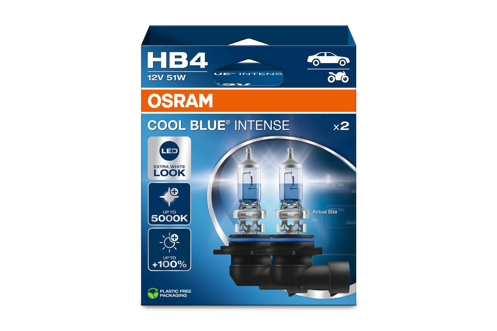 Комплет 2 бројки Халогенски сијалици HB4 Osram Cool Blue Intense Next Gen 12V, 51W, P22d, 5000K, 1095lm