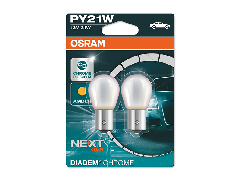 Комплет 2 бр. халогенски сијалици Osram PY21W Diadem Chrome 12V, 21W, BAU15s