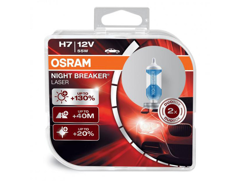 Комплет 2 бр. халогенски сијалици Osram H7 Night Breaker Laser 12V, 55W, PX26d