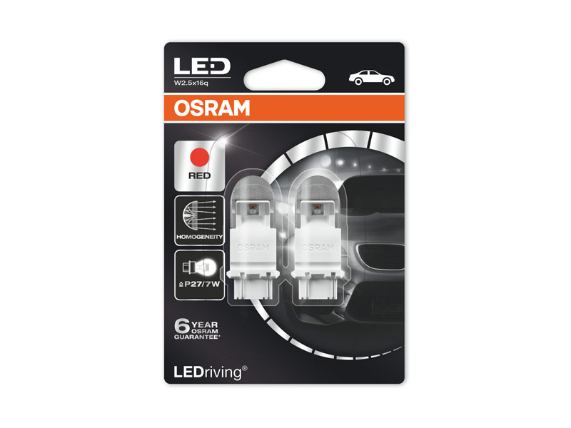 Комплет 2 бр. LED ламби Osram тип P27/7W црвени, 12V, 1.42/0.54W, W2.5x16q