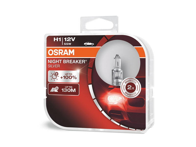 Комплет 2 бр. халогенски сијалици Osram H1 Night Breaker Silver 12V, 55W, P14.5s, 1550lm