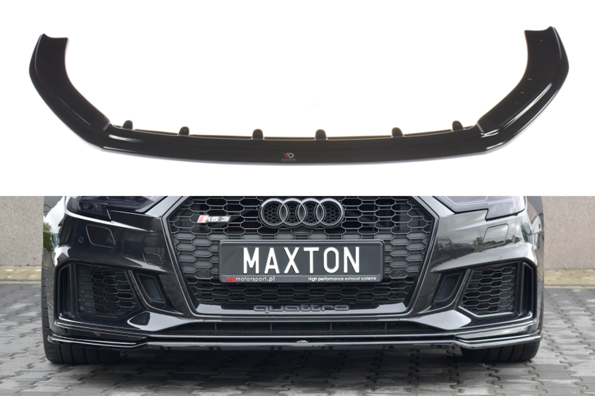 Спојлер  Maxton Design верзија 2 за преден  RS3 браник на Audi A3 8V Sportback по 2017 година, боја карбон