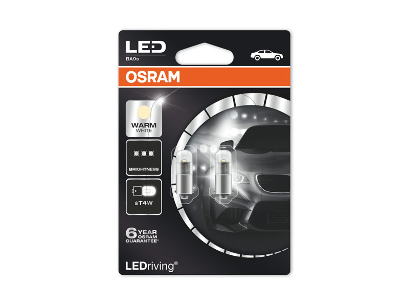 Комплет 2 бр. LED ламби Osram тип T4W топло бели, 4000K, 12V, 1W, BA9s