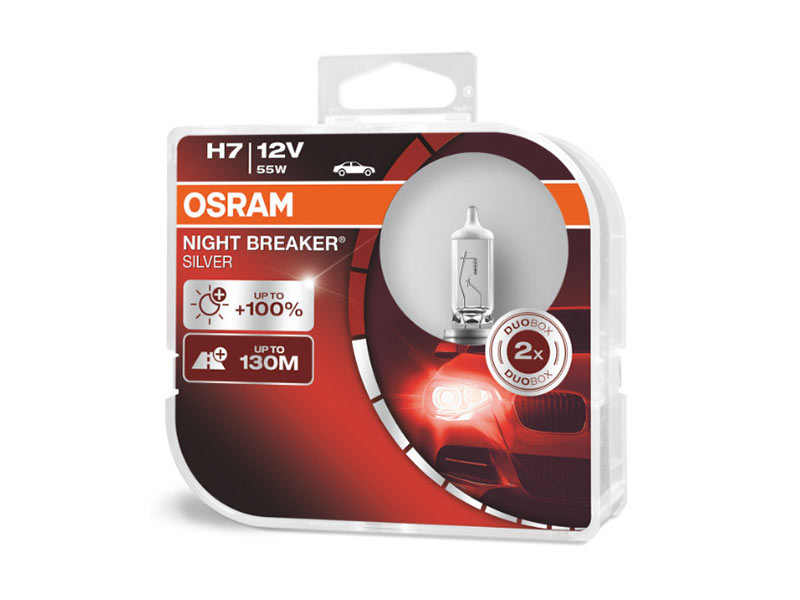 Комплет 2 бр. халогенски сијалици Osram H7 Night Breaker Silver 12V, 55W, PX26D, 1500lm