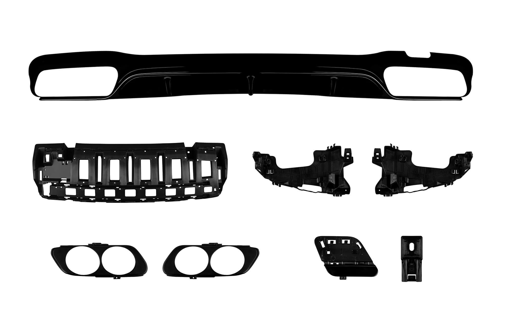 Дифузер  тип E53 за заден AMG браник на Mercedes E класа W213 седан 2016-2022 -оо--оо-, со црна лајсна