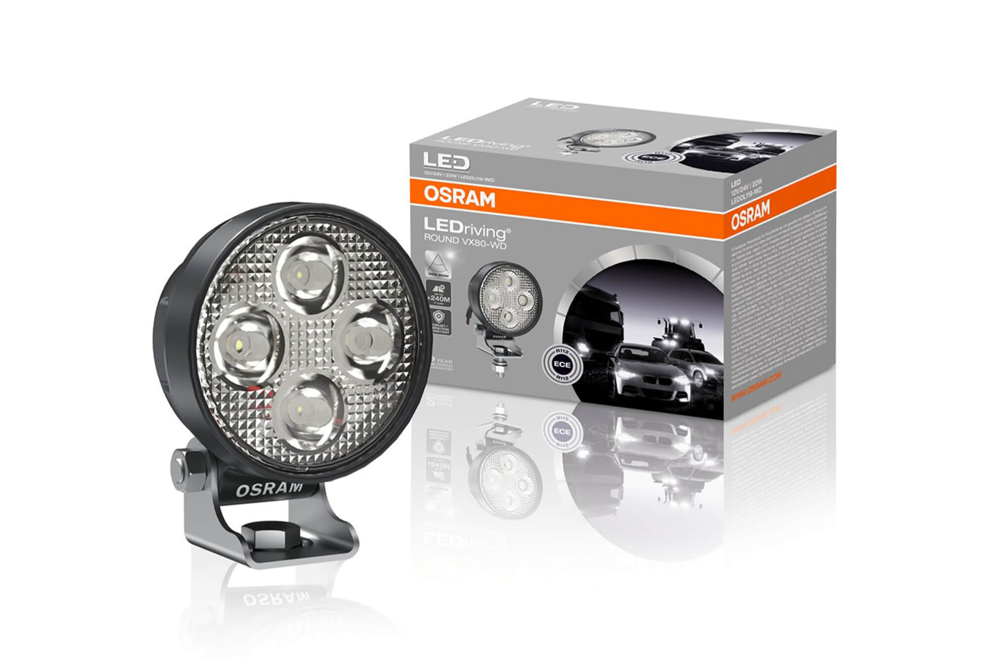 Кружен LED бар Osram Round VX80-WD 83x64x108mm, 6000K, 1150LM, 7.5W, 12/24V, IP67, E-mark E4