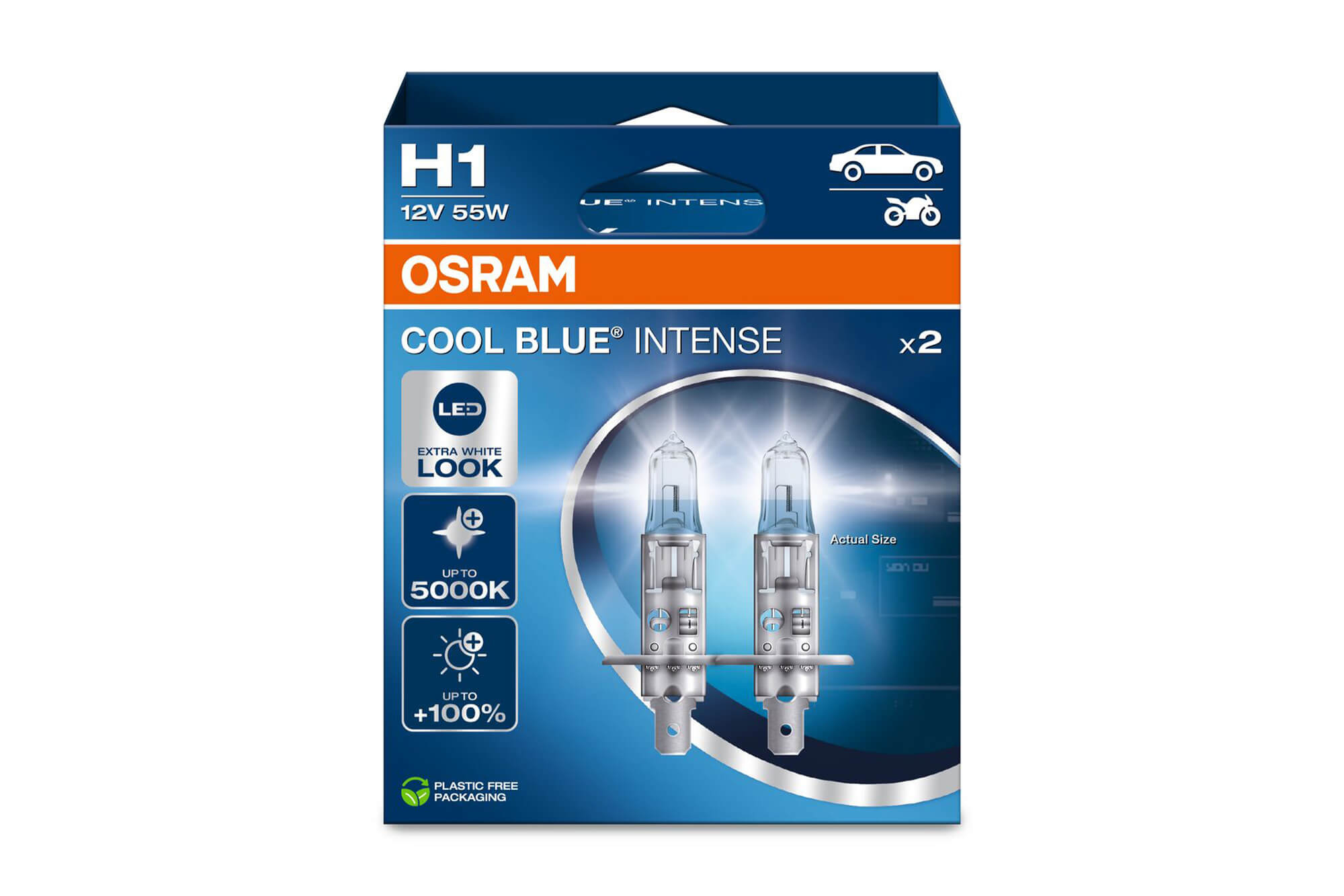 Комплет 2 бројки Халогенски сијалици H1 Osram Cool Blue Intense Next Gen 12V, 55W, P14.5s, 4200K, 1550lm