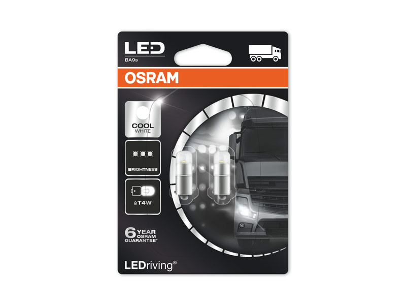 Комплет 2 бр. LED ламби Osram тип T4W ладно бела , 6000K, 24V, 1W, BA9s