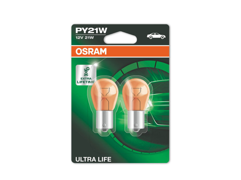 Комплет 2 бр. халогенски сијалици Osram PY21W Ultra Life 12V, 21W, BAU15s