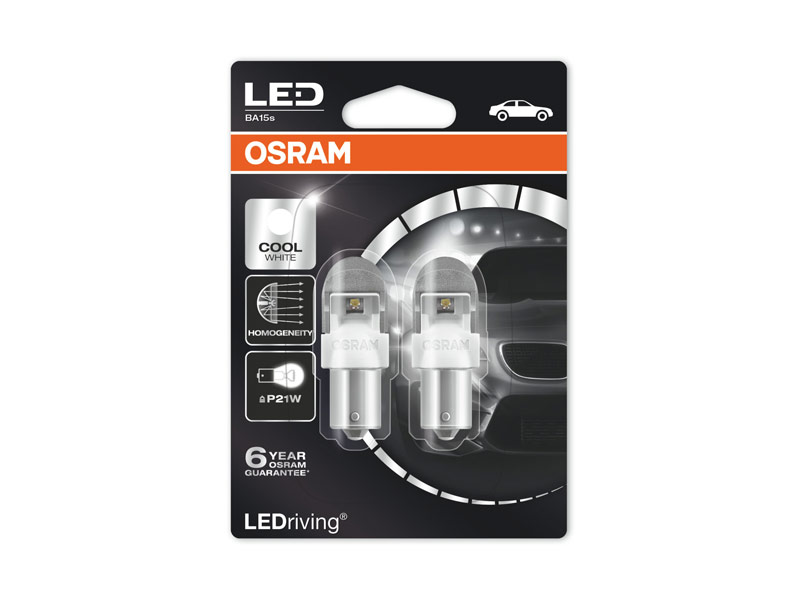 Комплет 2 бр. LED ламби Osram тип P21W ладно бела , 12V, 2W, BA15s