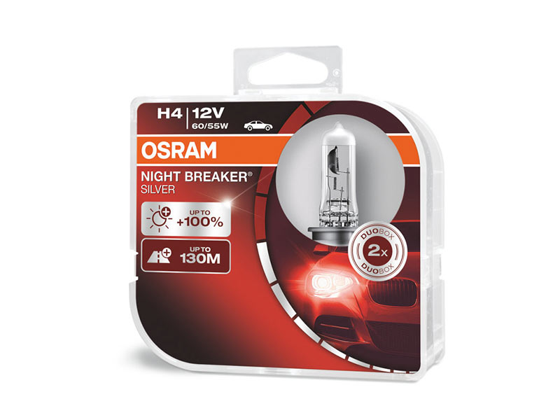 Комплет 2 бр. халогенски сијалици Osram H4 Night Breaker Silver 12V, 60/55W, P43t, 1650/1000lm