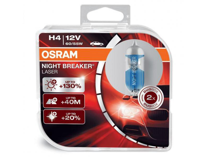 Комплет 2 бр. халогенски сијалици Osram H4 Night Breaker Laser 12V, 60/55W, P43t